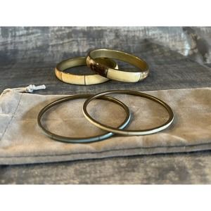Vintage Inlaid Bone & Brass With Dyed Turquoise & White 4 Piece Bangle Set